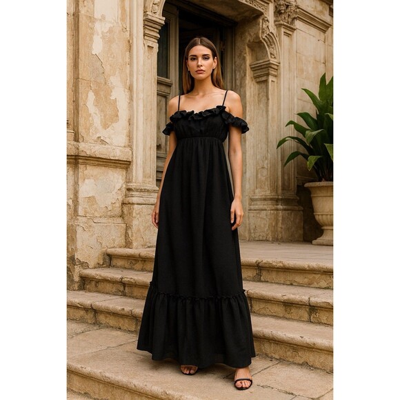 Laundry By Shelli Segal Black Maxi Dress Sz 6 Formal Strappy Back Lined - Picture 1 of 9